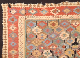 Circa 1800's Unusual Persian Kilim Fragment It Has Perfect Colors And Design.Size 150 x 160 Cm                 
