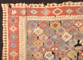 Circa 1800's Unusual Persian Kilim Fragment It Has Perfect Colors And Design.Size 150 x 160 Cm                 