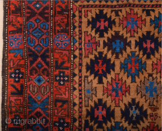 Late 19th Century North East Persian Belüch Rug. This small Baluch woven in the symmetrical knot is from the Qainat region and maybe a weaving of the Bahluli tribe. The camel field  ...
