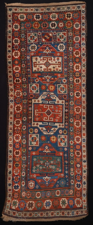 19th century an unusual caucasian rug ıts generally in good condition and nice colors size 110 x 290 cm              