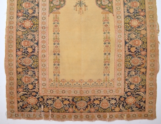 19th Century Anatolian Bursa  Prayer Rug With Great Arabic Read And Ottoman Tulip Border Untouched one Size 135 x 175 Cm           