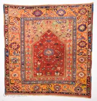 Early 19th Century Central Anatolian Konya Prayer Rug It Has Good Pıle And Good Square Size 120 x 120 Cm             