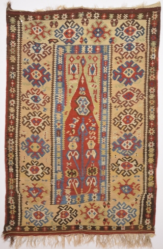 19th Century Anatolian Erzurum Prayer Kilim Size 118 x 172 cm                      