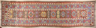 Middle of the 19th Century Caucasian Rug.It has great colors.All is original untocuhed one.Size 115 x 400 cm Reasonable one.             