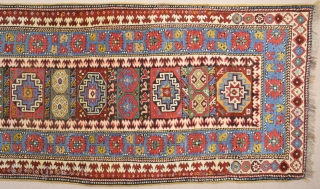 Middle of the 19th Century Caucasian Rug.It has great colors.All is original untocuhed one.Size 115 x 400 cm Reasonable one.             