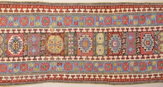 Middle of the 19th Century Caucasian Rug.It has great colors.All is original untocuhed one.Size 115 x 400 cm Reasonable one.             