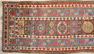 Middle of the 19th Century Caucasian Rug.It has great colors.All is original untocuhed one.Size 115 x 400 cm Reasonable one.             