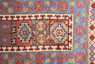 Middle of the 19th Century Caucasian Rug.It has great colors.All is original untocuhed one.Size 115 x 400 cm Reasonable one.             