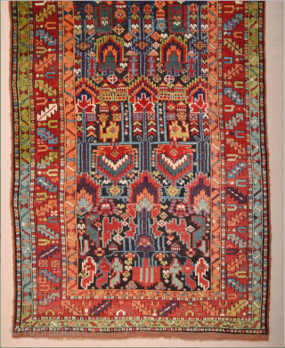 2th Half Of the 19th Century Persian Sauj Bulag Rug, Known as Sauj Bulag these Kurdish rugs were made in the mountainous region south of Lake Urmia. Their ornamentation already reveals slight  ...