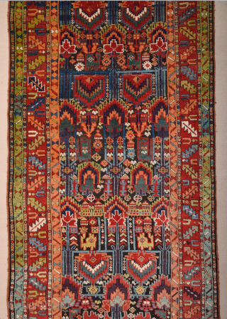 2th Half Of the 19th Century Persian Sauj Bulag Rug, Known as Sauj Bulag these Kurdish rugs were made in the mountainous region south of Lake Urmia. Their ornamentation already reveals slight  ...