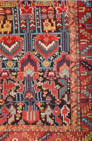 2th Half Of the 19th Century Persian Sauj Bulag Rug, Known as Sauj Bulag these Kurdish rugs were made in the mountainous region south of Lake Urmia. Their ornamentation already reveals slight  ...