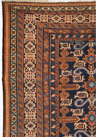 19th Century Caucasian Perepedil Rug.It Has Date But Difficult To Say May Would Be An Arabic Write Size 140 x 205 cm In this blue-ground Perepedil, the field design of vurma motifs,  ...