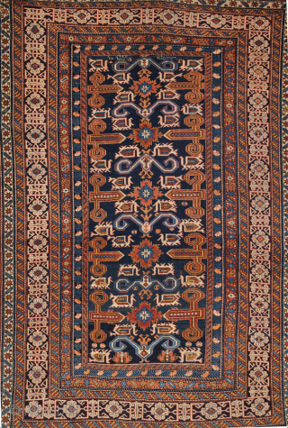 19th Century Caucasian Perepedil Rug.It Has Date But Difficult To Say May Would Be An Arabic Write Size 140 x 205 cm In this blue-ground Perepedil, the field design of vurma motifs,  ...