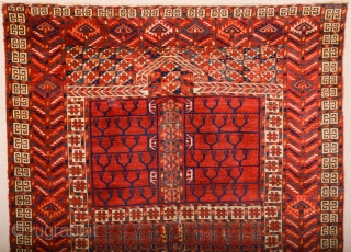 Circa 1850s Central Asian Tekke Engsi It Has Really Good Shiny Wool Size 118 x 165 cm It's in good condition ıt has only small repairs.       