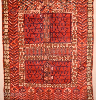 Circa 1850s Central Asian Tekke Engsi It Has Really Good Shiny Wool Size 118 x 165 cm It's in good condition ıt has only small repairs.       