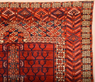 Circa 1850s Central Asian Tekke Engsi It Has Really Good Shiny Wool Size 118 x 165 cm It's in good condition ıt has only small repairs.       