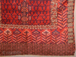 Circa 1850s Central Asian Tekke Engsi It Has Really Good Shiny Wool Size 118 x 165 cm It's in good condition ıt has only small repairs.       