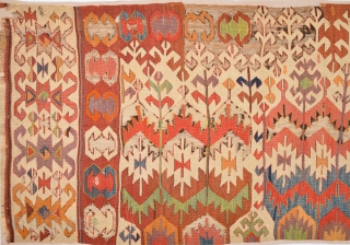 Colors! Circa 1800s Central Anatolian Kilim already mounted professionally.It Has Great Colors Size 97 x 335 cm                