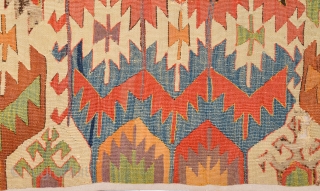 Colors! Circa 1800s Central Anatolian Kilim already mounted professionally.It Has Great Colors Size 97 x 335 cm                