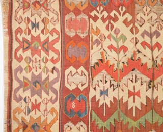 Colors! Circa 1800s Central Anatolian Kilim already mounted professionally.It Has Great Colors Size 97 x 335 cm                