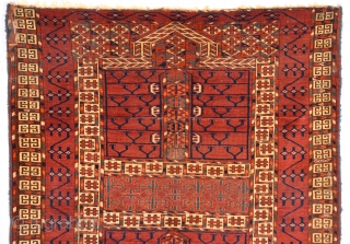 Second half of 19th Century Tekke Ensi.Of comparatively coarse weave, with a light palette and large, well-drawn designs, this door hanging by the Tekke tribe is an early example of its type,  ...