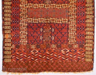 Second half of 19th Century Tekke Ensi.Of comparatively coarse weave, with a light palette and large, well-drawn designs, this door hanging by the Tekke tribe is an early example of its type,  ...