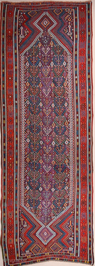 19th Century East Anatolian Kilim.It's in perfect condition and has great colors.The border colors is apricot.Ready to use it.Untouched one.Large Size 152 x 440 Cm        