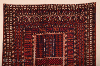 A very beautiful early example, this Saryk door rug was probably woven in the second half of the 19th century, as the quality of the drawing and comparatively light palette suggest.   ...