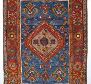 Blue Field 19th Century Anatolian Small Yahyalı Rug.It Has Good Quality Fine Piece.Size 96 x 135 Cm.It's in really good condition.            