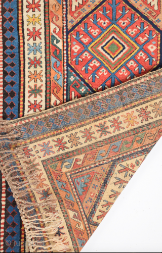 Second Half 19th Century South Caucasian Moghan Rug.Several rewoven sections, now in good condition, includes the original finishes and the warps tied off into nets at both ends.It's in perfect condition unusual  ...