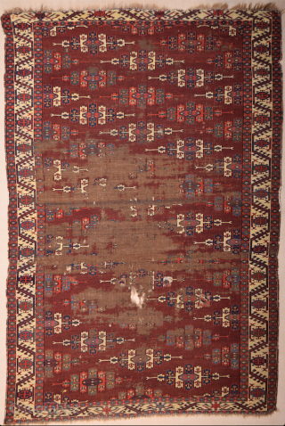 Circa 1800s or Early Yomud Kepse Gul Main Carpet Size 164 x 241 cm It Has Unusual Borders               