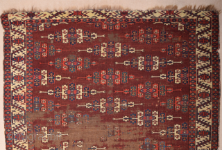 Circa 1800s or Early Yomud Kepse Gul Main Carpet Size 164 x 241 cm It Has Unusual Borders               