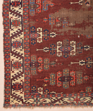 Circa 1800s or Early Yomud Kepse Gul Main Carpet Size 164 x 241 cm It Has Unusual Borders               