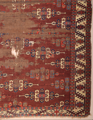 Circa 1800s or Early Yomud Kepse Gul Main Carpet Size 164 x 241 cm It Has Unusual Borders               