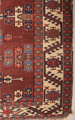 Circa 1800s or Early Yomud Kepse Gul Main Carpet Size 164 x 241 cm It Has Unusual Borders               