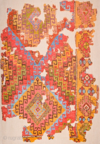 18th Century Central Anatolia Cappadocian Rug Fragment size 117 x 167 cm mounted on linen professionally                 