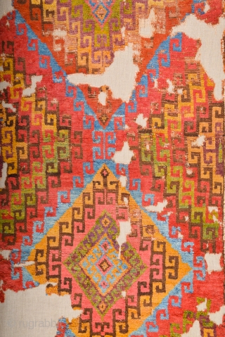 18th Century Central Anatolia Cappadocian Rug Fragment size 117 x 167 cm mounted on linen professionally                 