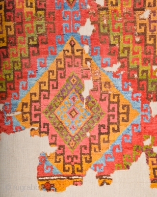 18th Century Central Anatolia Cappadocian Rug Fragment size 117 x 167 cm mounted on linen professionally                 