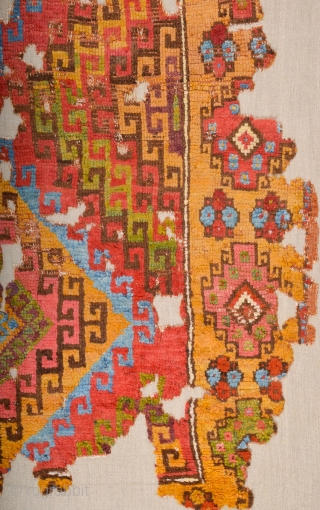 18th Century Central Anatolia Cappadocian Rug Fragment size 117 x 167 cm mounted on linen professionally                 