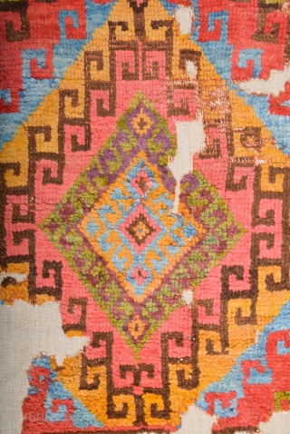 18th Century Central Anatolia Cappadocian Rug Fragment size 117 x 167 cm mounted on linen professionally                 