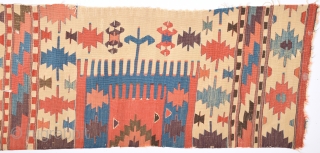 19th Century Central Anatolian Probably Konya Area Safh Kilim Fragment Size 56 x 210 Cm                  