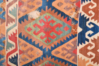 Circa 1800s Central Anatolian Kilim Fragment Size 80 x 200 cm                      