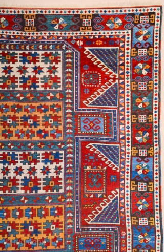 The great age of this red-ground Kazak, with a classic Design with red wefts, and comparatively fine weave,Middle of the 19th Century Caucasian Karatcof Rug It's in Good Condition Size 158 x  ...