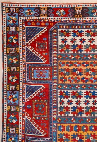 The great age of this red-ground Kazak, with a classic Design with red wefts, and comparatively fine weave,Middle of the 19th Century Caucasian Karatcof Rug It's in Good Condition Size 158 x  ...