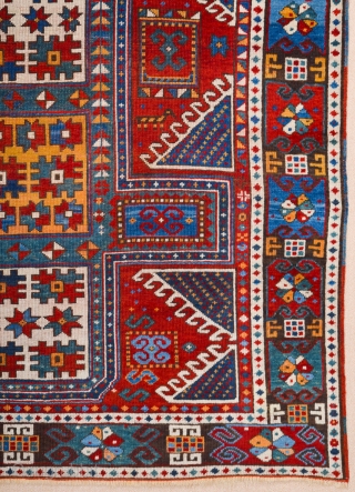 The great age of this red-ground Kazak, with a classic Design with red wefts, and comparatively fine weave,Middle of the 19th Century Caucasian Karatcof Rug It's in Good Condition Size 158 x  ...