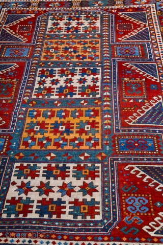 The great age of this red-ground Kazak, with a classic Design with red wefts, and comparatively fine weave,Middle of the 19th Century Caucasian Karatcof Rug It's in Good Condition Size 158 x  ...