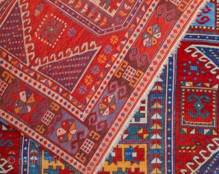 The great age of this red-ground Kazak, with a classic Design with red wefts, and comparatively fine weave,Middle of the 19th Century Caucasian Karatcof Rug It's in Good Condition Size 158 x  ...