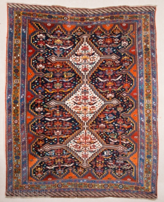 Very Beautiful Persian Khamseh Rug circa 1870s size 150 x 192 cm                     