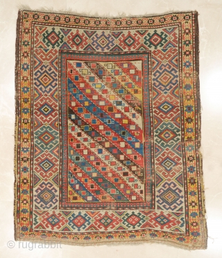 19th Century Caucasian Colorful Gendje Rug 135 x 150 cm                       