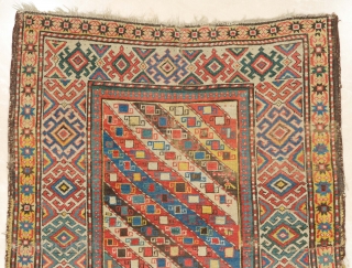 19th Century Caucasian Colorful Gendje Rug 135 x 150 cm                       